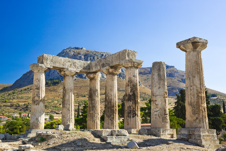 Ruins of temple in Corinth, Greece - archaeology backgroundの写真素材