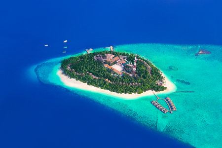 Tropical island at Maldives - aerial viewのeditorial素材