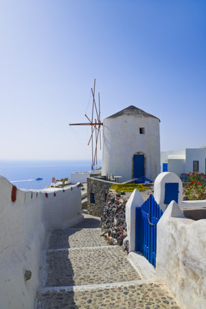 Windmill at Santorini island, Greece - vacation backgroundの写真素材