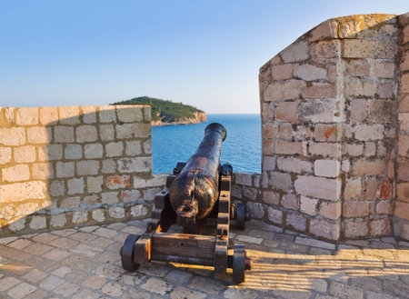 Retro cannon at Dubrovnik, Croatia - architecture backgroundの写真素材