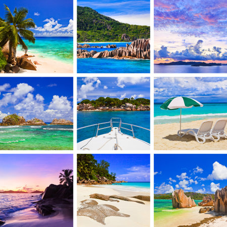Collage of summer beach images  - nature and travel background (my photos)の写真素材