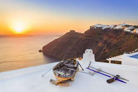 Santorini sunset (Firostefani) - Greece vacation backgroundの写真素材