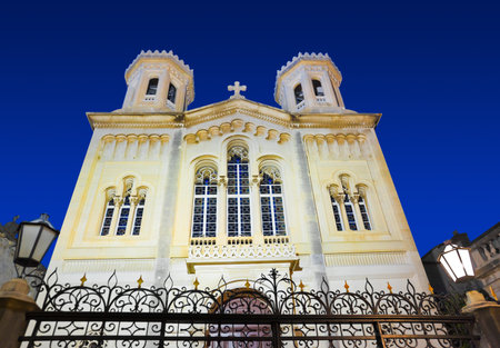 Church in Dubrovnik (Croatia) at night - architecture backgroundの写真素材