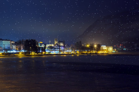 Mountains ski resort Zell am See Austria - nature and architecture backgroundのeditorial素材