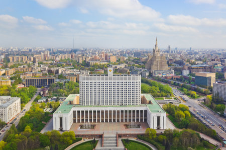 Building of Russian government in Moscow - aerial viewのeditorial素材