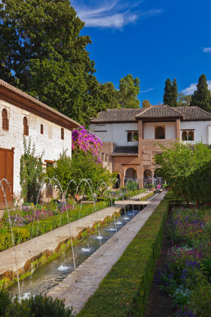 Alhambra palace at Granada Spain - architecture and nature backgroundのeditorial素材