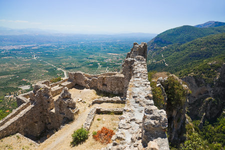 Ruins of old fort in Mystras, Greece - archaeology backgroundのeditorial素材