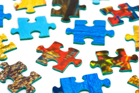 Pieces of puzzle isolated on white backgroundの写真素材