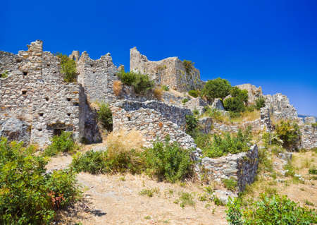 Ruins of old fort in Mystras, Greece - archaeology backgroundのeditorial素材