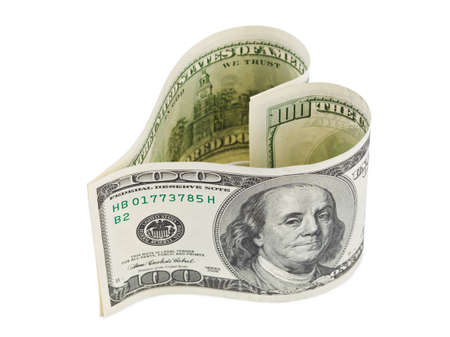 Money heart isolated on white backgroundの写真素材