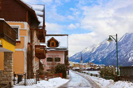Village Hallstatt on the lake Hallstatter at winter - Salzburg Austriaの写真素材