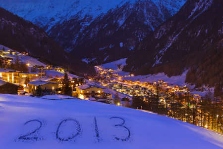 2013 on snow at mountains - Solden Austria - celebration background