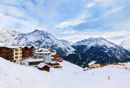 Mountains ski resort Solden Austria - nature and architecture backgroundのeditorial素材
