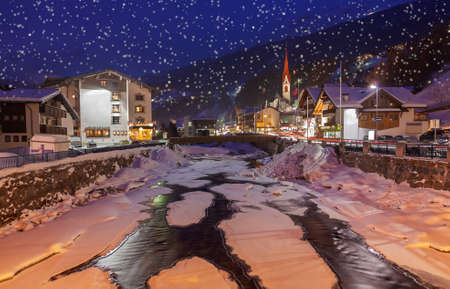 Mountains ski resort Solden Austria - nature and architecture backgroundのeditorial素材