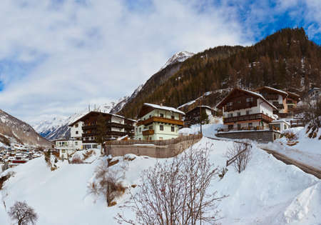Mountains ski resort Solden Austria - nature and architecture backgroundの写真素材