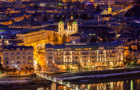 Salzburg Austria at night - architecturel backgroundの写真素材