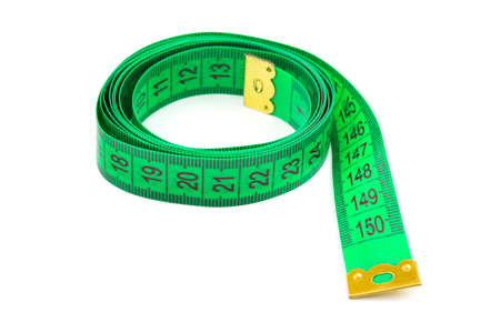 Green measuring tape isolated on white background