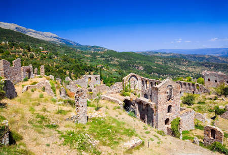 Ruins of old town in Mystras, Greece - archaeology backgroundの写真素材