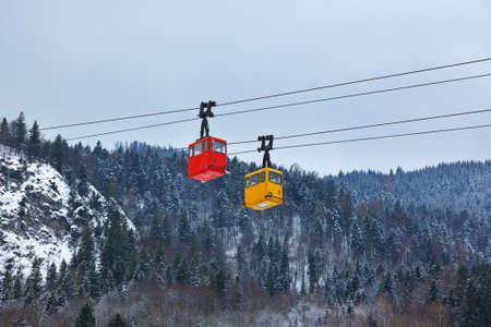 Cable way at mountains ski resort St. Gilgen Austria - nature and sport backgroundの写真素材