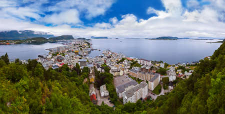 Panorama of Alesund Norway - nature and architecture backgroundの写真素材