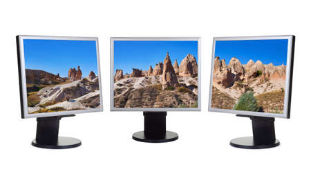 Cappadocia Turkey panorama in computer screens - isolated on white backgroundの写真素材