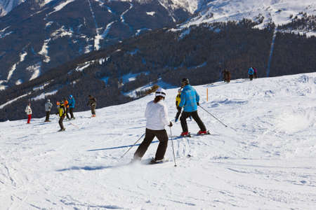 Skiers at mountains ski resort Bad Gastein Austria - nature and sport backgroundのeditorial素材
