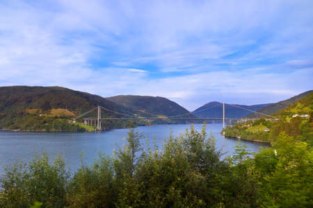 Bridge across fjord in Norway - nature and travel backgroundの写真素材