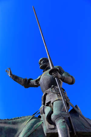 Don Quixote and Sancho Panza statue on Plaza de Espana - Madrid Spainの写真素材