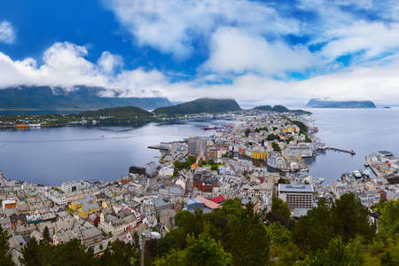 Cityscape of Alesund Norway - nature and architecture backgroundの写真素材
