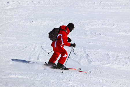 Skier at mountains ski resort Innsbruck Austria - nature and sport backgroundの写真素材