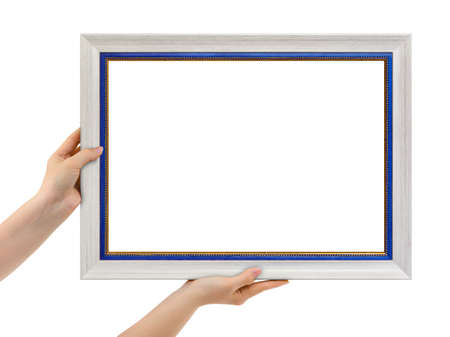 Frame in hands isolated on white backgroundの写真素材