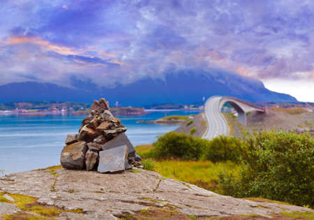 Fantastic bridge through fjord on the Atlantic road in Norway の写真素材