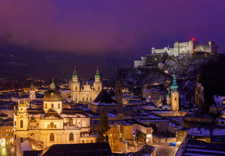 Salzburg Austria at night - architecturel backgroundのeditorial素材