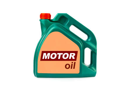 Plastic canister for motor oil isolated on white backgroundの写真素材