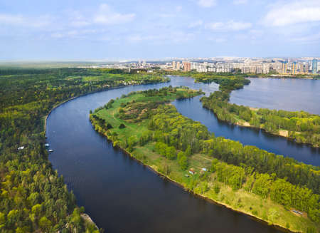 River in Moscow, Russia - aerial viewの写真素材