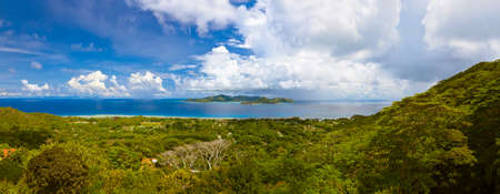 Panorama of island Praslin and Mahe at Seychelles - nature backgroundの写真素材