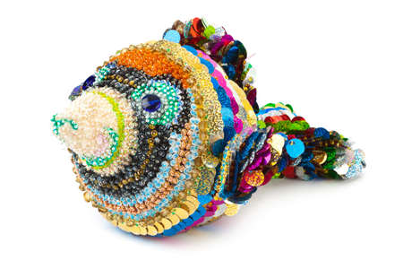 Knitted toy fish isolated on white backgroundの写真素材