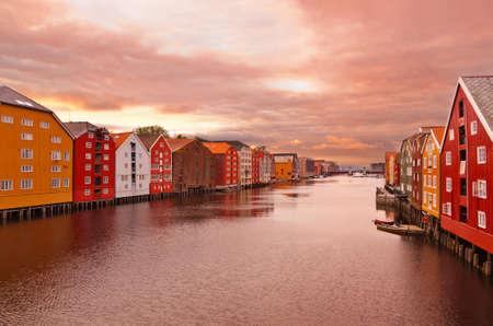 Cityscape of Trondheim Norway at sunset - architecture backgroundの写真素材