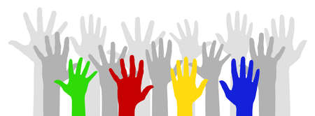 Multicolored hands isolated on white background