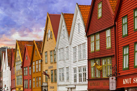 BERGEN, NORWAY - AUGUST 02: UNESCO World Heritage Site - Bryggen, in Bergen Norway, on August 02, 2011. Bryggen is famous old wooden buildings.のeditorial素材