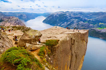 Cliff Preikestolen in fjord Lysefjord - Norway - nature and travel backgroundのeditorial素材