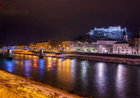 Salzburg Austria at night - architecturel backgroundの写真素材