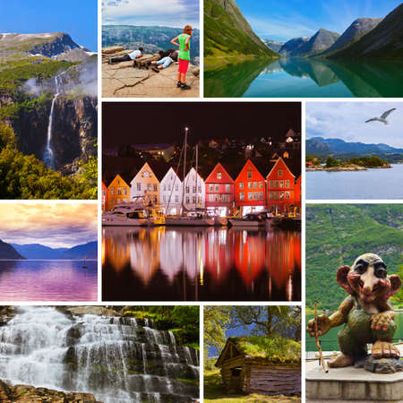 Collage of Norway travel images - nature and architecture background の写真素材