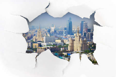 Paper hole and town (Moscow Russia) - architecture conceptの写真素材