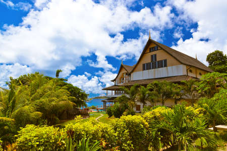 Hotel on tropical beach at Seychelles - nature backgroundのeditorial素材