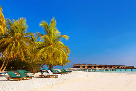 Chairs on tropical beach at Maldives - vacation backgroundのeditorial素材