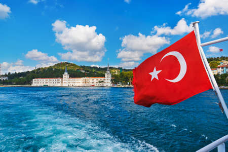 Turkey flag and Istanbul view - travel backgroundのeditorial素材