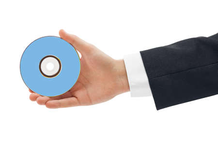 Hand with disk isolated on white backgroundの写真素材