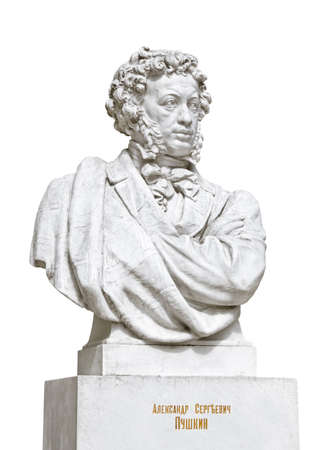 Poet Pushkin sculpture isolated on white backgroundの写真素材