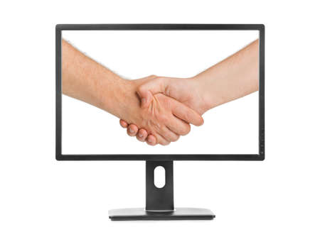 Virtual handshake - internet business concept isolated on white backgroundの写真素材